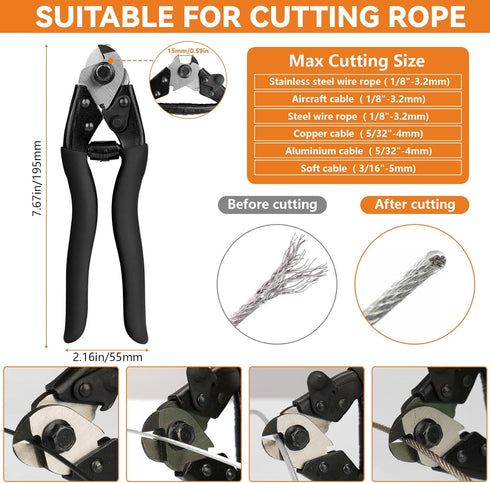 TooTaci Wire Rope Crimping Tool Kit, Include Cable Crimping Tool and Wire Rope Cutter, 14 in Wire Rope Swaging Tool for Crimping Loop sleeve from 1/16-inch to 1/8-inch